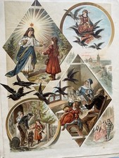 ancien jeu bois cube 6 comtes enfants POUCET belle bois dormant 1880 1900 rare