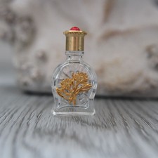 4.3 cm, miniature de parfum vide, bouteille en verre décoré d'un bouquet doré