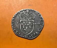 Henri IV - 1/8 Ecu 1602 H La Rochelle croix feuillue de face 1602 Argent TB Rare