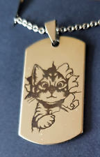 Pendentif en inox gravé "Chat qui dechire"
