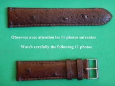 22 mm BRACELET CUIR DE VEAU VERITABLE FACON AUTRUCHE FAIT MAIN MARRON GOLD COUSU