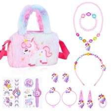 Sac licorne pour fille bijoux pour enfants collier bracelet bague pince à che...