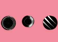 Lot 3 Boutons anciens, 1930, 22-22-19 mm , Verre noir et argent lustré