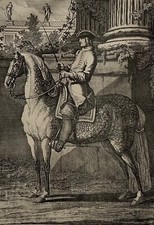 Gravure de Johan Elias Ridinger (1698-1767) La vraye assiette du cavalier