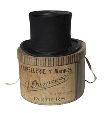 ancien Chapeau Haut de Forme noir boite DEMEOCQ chapellerie homme Poitiers 1900