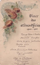 COLLECTION VIEUX PAPIER JOLI  MENU  1900 ELEVES OFFICIERS ECREVISSES  CREVETTES