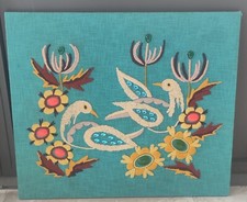 Cadre brodé vintage/décor oiseaux/broderie tapisserie/vintage embroidered frame