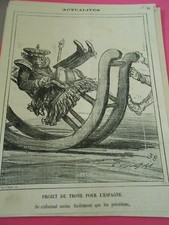 Caricature 1872 - Projet de trone pour l'espane rocking chair  se culbutant 