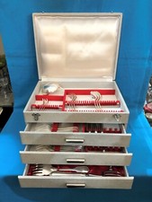 Argentier vide en bois pour ménagère de 117 couverts 4 niveaux Christofle Ercuis