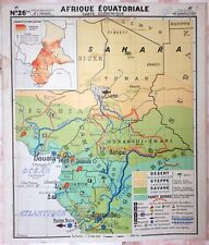 🌏 Ancienne carte scolaire Hachette 26, 1950 - Afrique équatoriale, Sahara