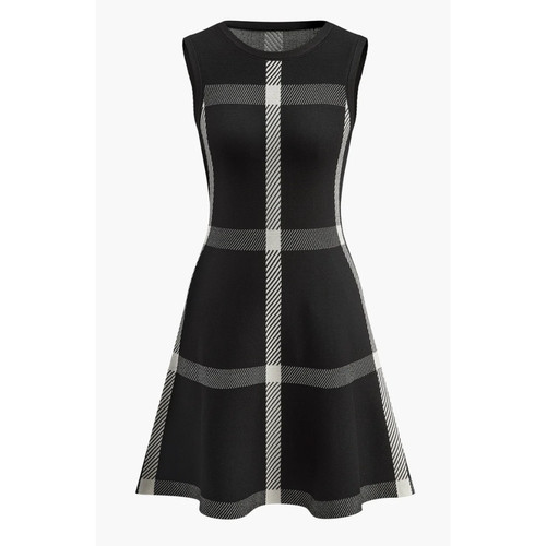 Commense black check knit mini - check,