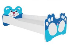 Lit Enfant Lit Simple 80x160cm Blanc Motif Ours Bleu Avec Matelas 86424595