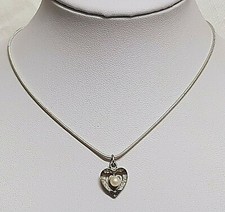 BIJOU COLLIER PENDENTIF COEUR PERLE IMITATION CHAINE MAILLE SERPENT ACIER / A2