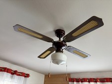 Ventilateur de plafond avec lumière 120 cm pales chêne rotin