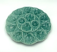GIEN Grand Plat à huîtres en faïence verte Oyster Plate Majolica French