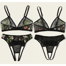 2 pièces/ensemble femme sexy brodé bikini lingerie transparent transparent sou