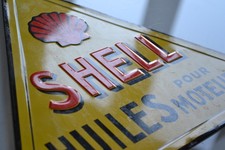 Plaque tôle tole lithographiée litho gaufrée Shell huiles moteur garage bidon