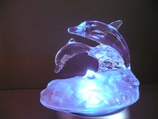 presse papier décoration COUPLE DAUPHIN cristal d'arques sur socle parfait état 