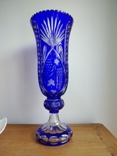 Grand Vase en cristal bleu,  verrerie est de la france