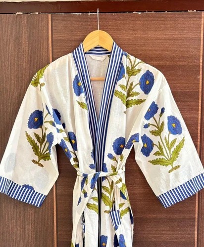 Robe kimono florale bleue - kimono,