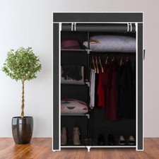 Armoire en tissu 4 niveaux 6 grilles penderie portable avec rail de suspension