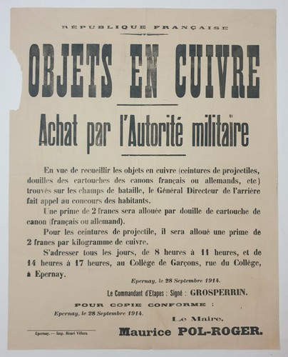 Objets cuivres 1914 affiche - objets,