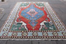 Vintage Main Fabriqué Traditionnel Oriental Laine Rouge Vert Grand Moquette