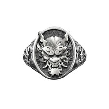 Bague chevalière masque Oni argent sterling démon japonais gothique motard...