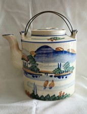 Très Ancienne Théière Du Vietnam En Céramique Beau Décor Polychrome De Paysage