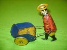 JOUET MECANIQUE ANCIEN JARDINIER AVEC BROUETTE  EN TOLE-GERMANY-EPOQUE LEHMANN