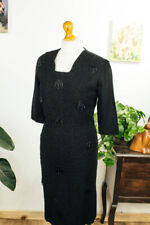Robe Vintage Années 60 Noir Robe De Soirée En Laine Avec Perles Rockabella 40