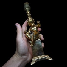 Pied De Lampe Putti Cherubin En Métal Doré 