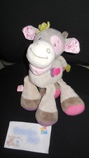 doudou peluche vache Alizée gris beige rose NATTOU 21cm assis / 32cm