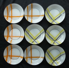 Assiettes creuses DURALEX - vintage, arcopal - raies 5 en orange + 4 jaune/noir