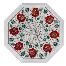 15 " Marbre Incrustation Côté Fin Table Top Handmade Pietra Dura Art Bureau