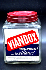 Ancien grand bocal publicitaire de comptoir d'épicerie VIANDOX, cuisine vintage