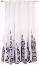 Rideau de douche décor Ville : Londres New York et Paris