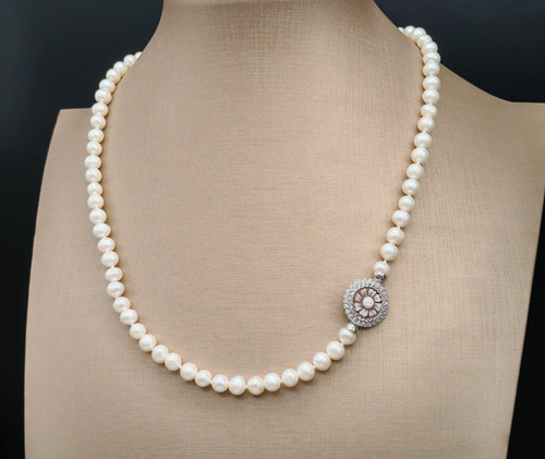 Collier femme camée perles - collier,