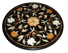 21 " Noir Marbre Café Table Haut Pietra Dura Floral Incrustation Handmade Art