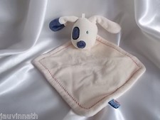 Doudou chien blanc, coquard bleu, Sucre d'Orge