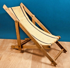 Ancien transat chaise longue pour poupée Miniature Vintage