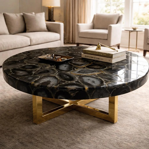 Round black agate coffee - round,