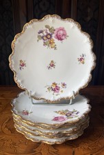 6 Limoges Porcelain Dessert Plates Émile Madesclaire - Roses & Scalloped Gild