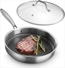 10.2 Inch Hybrid Stainless Steel Frying Pan Non-Stick With Lid, Stay Cool Handle