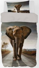 Animal Déco - Parure de Lit Coton Réversible Eléphant - Housse de Couette 140x20