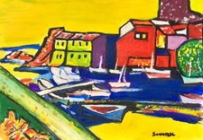 Superbe " Ancienne vue d'Erbalunga " signé Savarese élève d' Ambrogiani, Ferrari