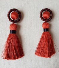 PASSEMENTERIE HOULES 1 PAIRE POMPONS FRANGE COULEUR BRIQUE  BOULE  REF104PPB