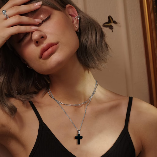 Pendentif croix obsidienne - croix,