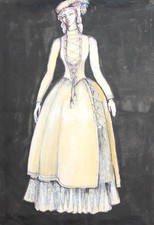 Peinture à l'encre gouache costume femme mode vintage