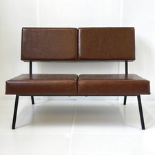 SOFA CANAPE 2 PLACES 1960 VINTAGE SKAI & ACIER DLG PIERRE GUARICHE AIRBORNE 60S